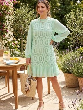 Fashion to Figure Mint Lace Long-Sleeve Ruffle-Hem Mini Dress